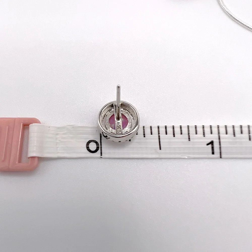 Sterling Silver Halo Pink Fire Opal Cz Set - Picture 13 of 17